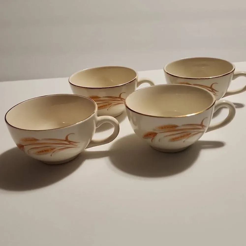 Homer Laughlin Golden Wheat Vintage 22k Set of 4 Tea Cups